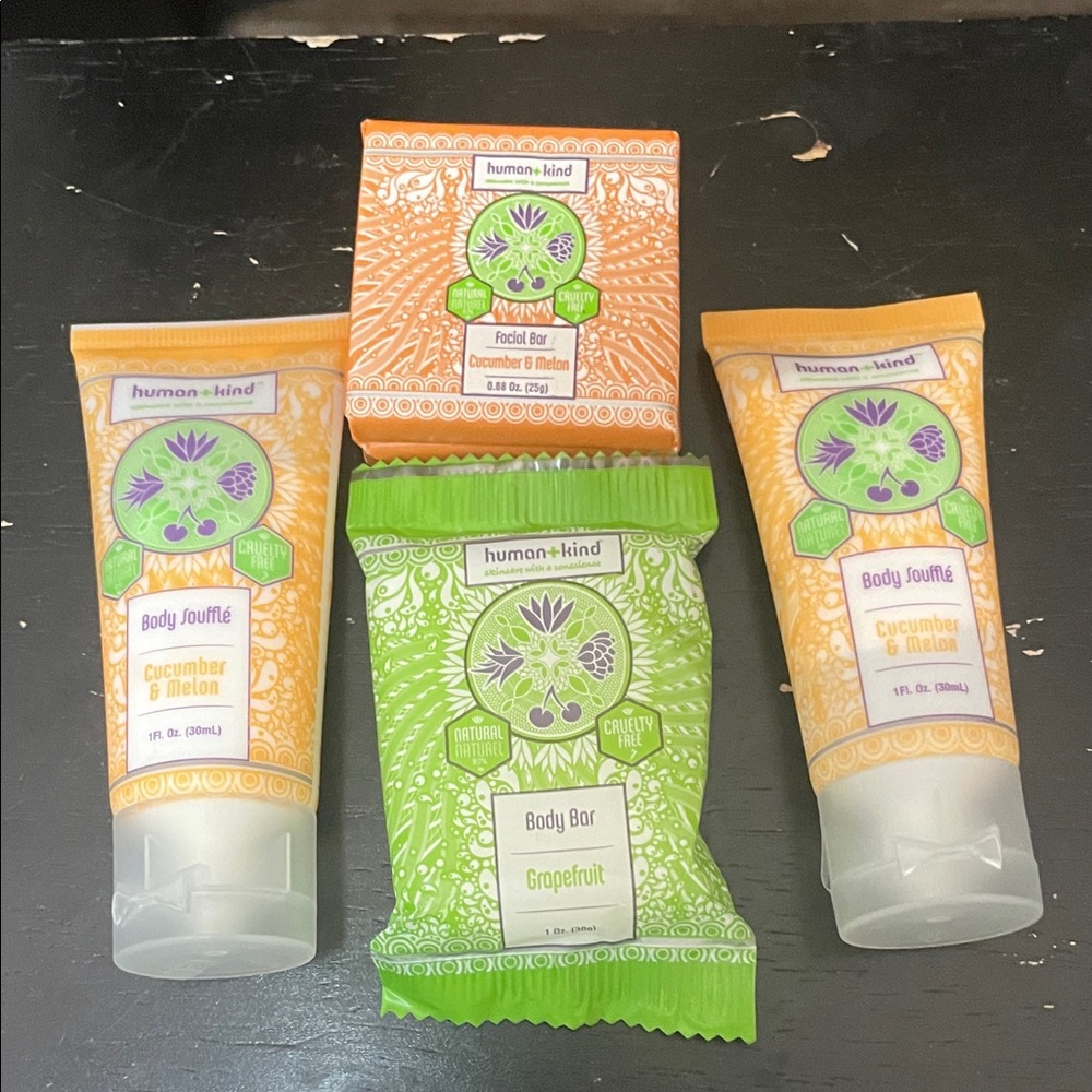 Humankind Kids Bath Set 2 Body Soufflé 2 Facial & 1Body Orange & Green Packages